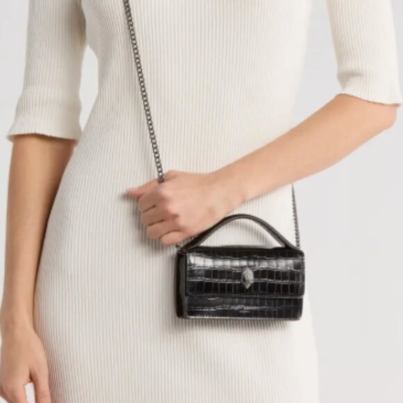 Kurt Geiger XS Bond Croc Embossed Leather Top Handle Bag NWT - Picture 2 of 6